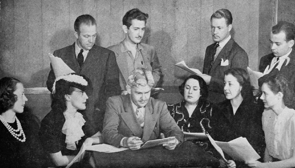 Para pemain pertunjukan pada Desember 1940. Baris depan dari kiri: Ruth Bailey (Rose Kransky), Gladys Heene (Torchy Reynolds), Arthur Peterson Jr. (Dr. John Ruthledge), Mignon Schreiber (Mrs. Kransky), Muriel Bremner (Fredericka Lang), Betty Arnold (Iris Marsh), Baris belakang dari kiri: Bill Bouchey (Charles Cunningham), Paul Barnes (Jack Felzer), Phil Dakin (Ellis Smith), Seymour Young (Jacob Kransky)
